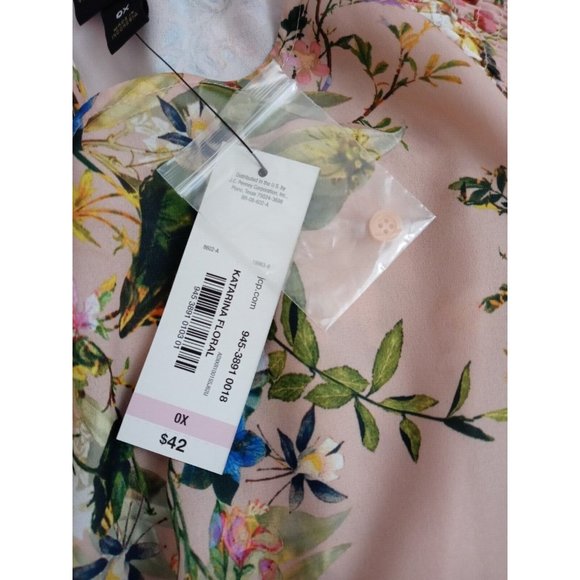 NWT Worthington Woman Katrina Floral Pink Semi-Sheer Blouse Size 0X - Picture 5 of 6